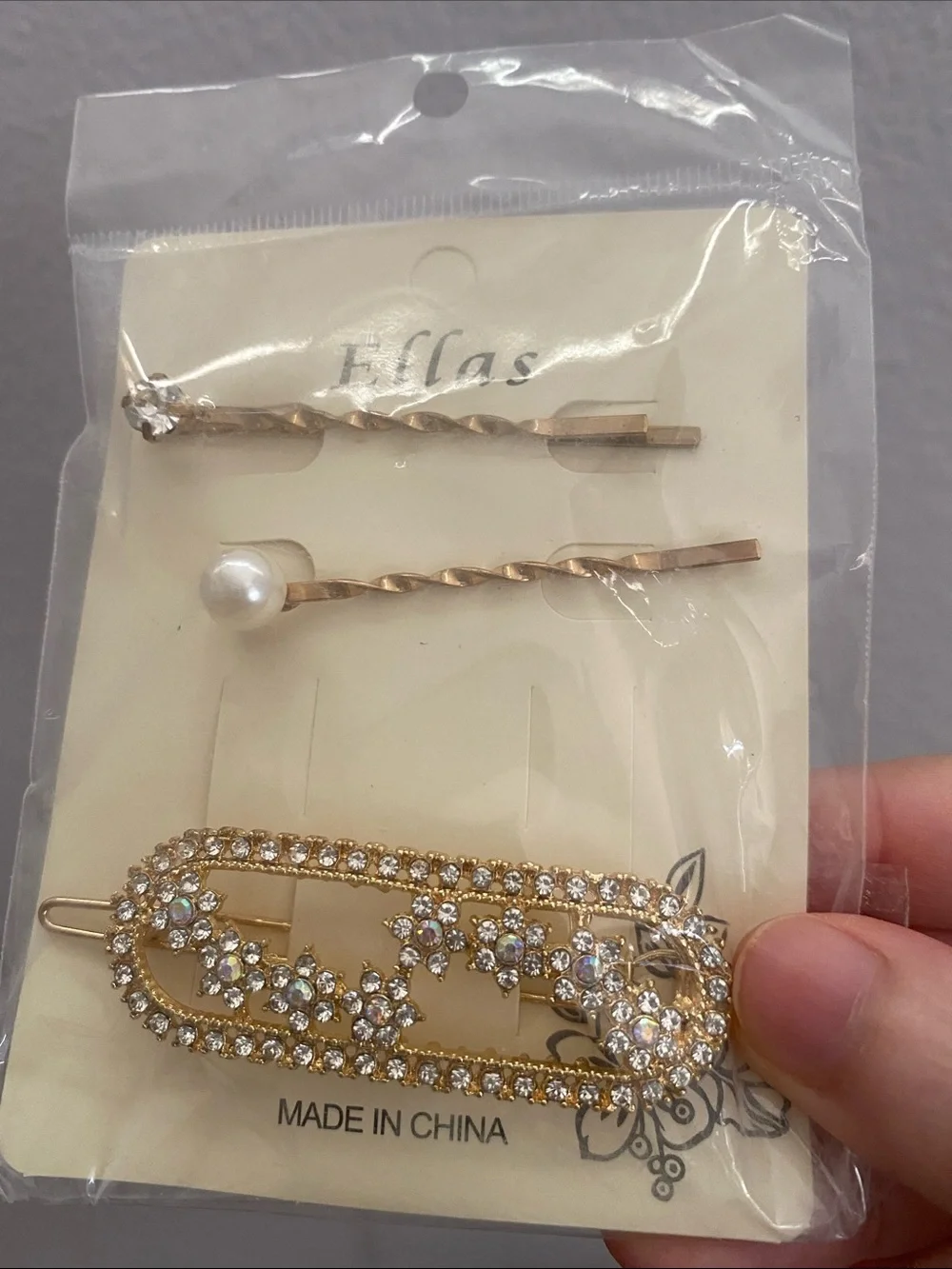 Ella Gold Crystal & Pearl Hair Clip Trio